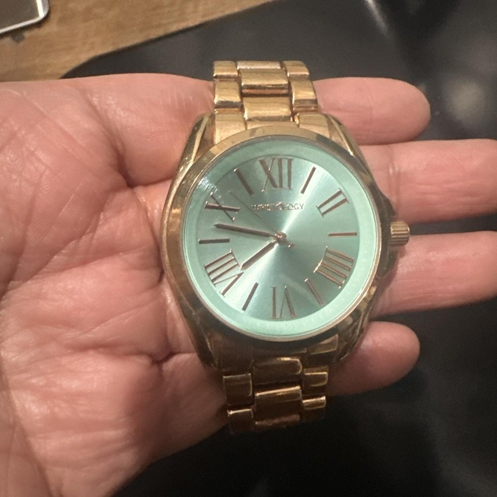 Working Wristology‎ Green Dial Unisex Watch Gold Tone New Battery 46mm Fit 6.5